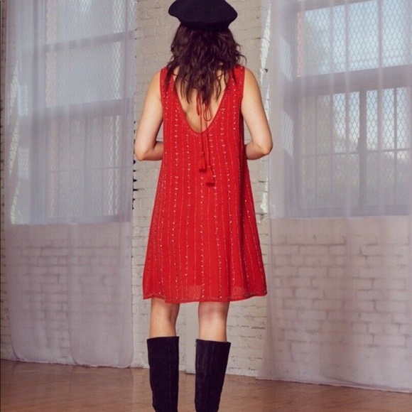 Lost + Wander Hand Beaded Swing Dress in Red NWT - Picture 3 of 9
